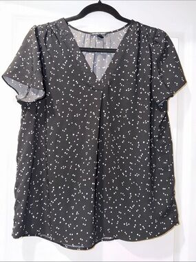 Hilary Radley Black Blouse with White Dot Print
